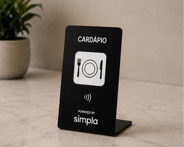 Plaqueta Simpla com a chamada Cardápio e o ícone de prato e talheres